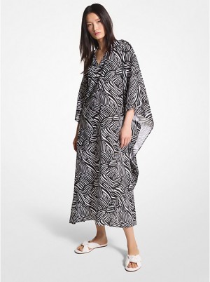 Women Michael Kors Zebra Organic Cotton Lawn Caftan Dress Black / White | TIZQSK-543