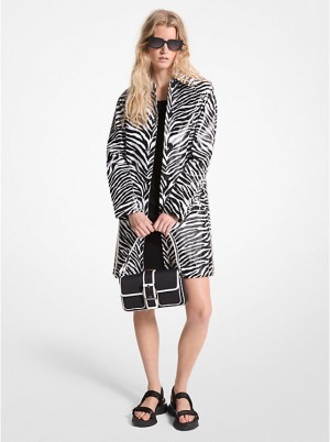 Women Michael Kors Zebra Print Cotton Twill Balmacaan Jackets Black / White | FMLSIR-702