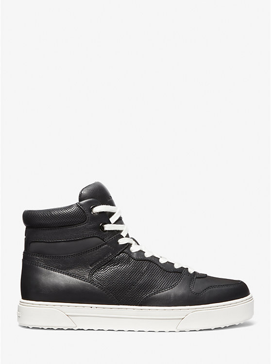 Men Michael Kors Barett Leather High-Top Sneakers Black | EZPVJB-274