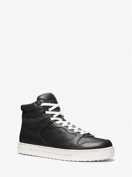 Men Michael Kors Barett Leather High-Top Sneakers Black | EZPVJB-274