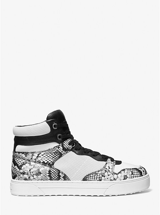 Men Michael Kors Barett Snake Embossed Leather High-Top Sneakers White | RMIULO-147