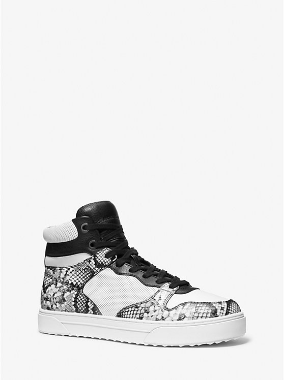 Men Michael Kors Barett Snake Embossed Leather High-Top Sneakers White | RMIULO-147