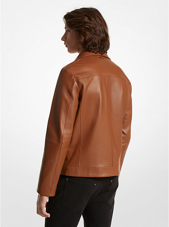 Men Michael Kors Bonded Leather Jackets Brown | VRBEPF-057