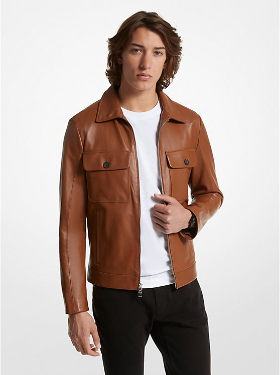 Men Michael Kors Bonded Leather Jackets Brown | VRBEPF-057