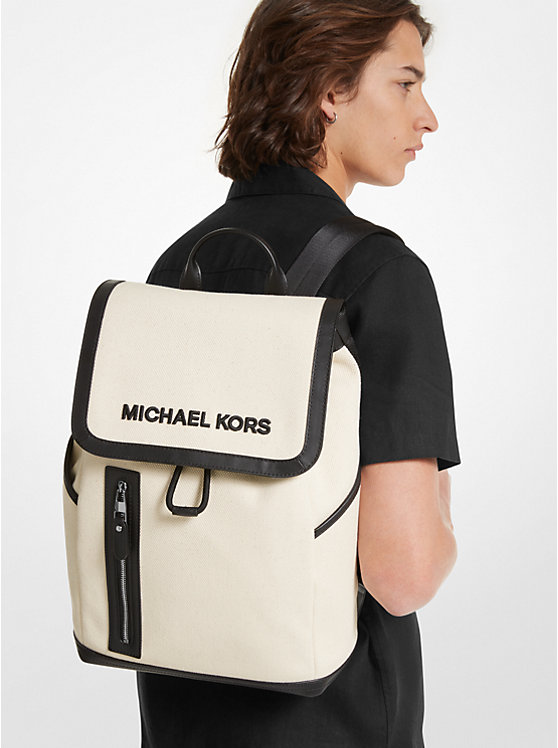 Men Michael Kors Brooklyn Cotton Canvas Backpack Beige | QSDPJH-952