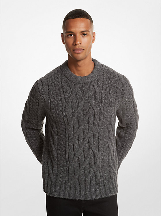 Men Michael Kors Cable Alpaca Blend Sweaters Grey | MGVJBE-560