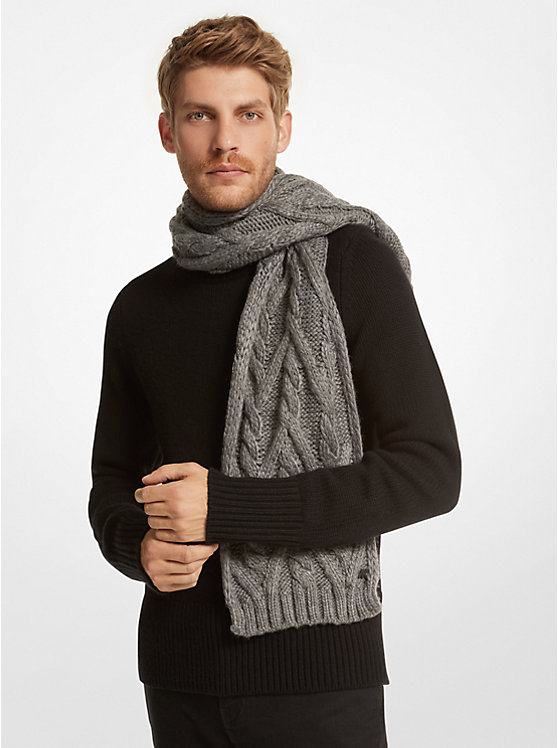 Men Michael Kors Cable Knit Scarf Grey | MQWJEY-084