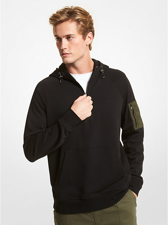 Men Michael Kors Cotton Blend Half-Zip Hoodie Black | DBAHTI-350