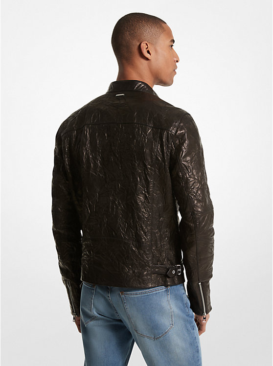 Men Michael Kors Crinkled Leather Biker Jackets Black | FGYLCO-645