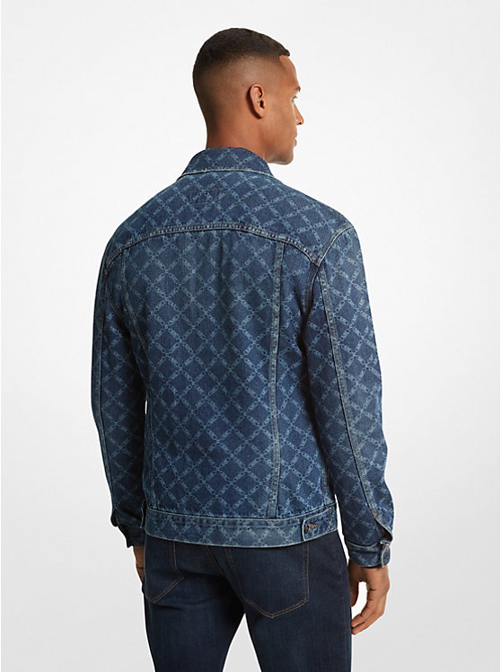 Men Michael Kors Empire Logo Print Denim Jackets Navy | XURKZI-903