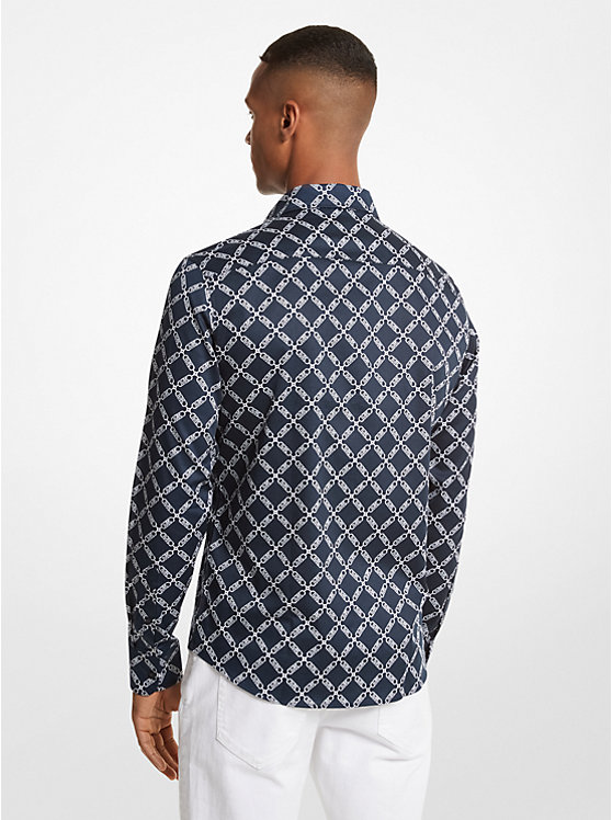 Men Michael Kors Empire Logo Print Stretch Cotton Shirts Navy | YSLVTR-708