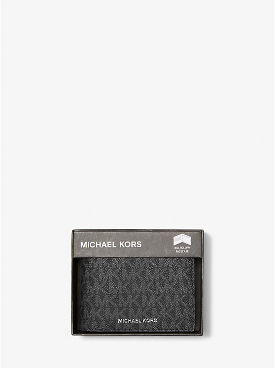 Men Michael Kors Harrison Logo Billfold With Passcase Wallets Black | OARBJZ-637