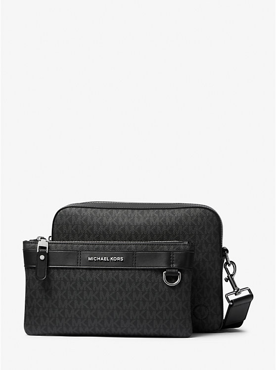 Men Michael Kors Hudson 2-in-1 Logo Crossbody Bags Black | TZLKYW-942