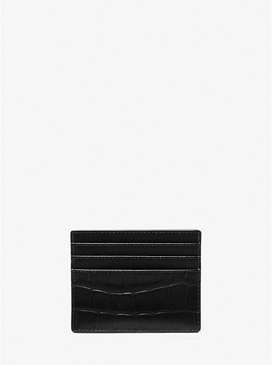 Men Michael Kors Hudson Crocodile Embossed Leather Tall Card Case Black | HRQOKM-902