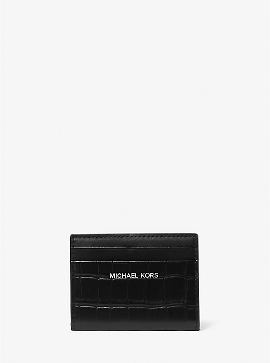 Men Michael Kors Hudson Crocodile Embossed Leather Bifold Wallets Black | ZCVLQS-083