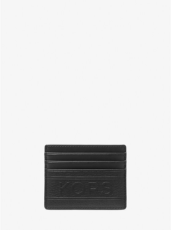 Men Michael Kors Hudson Embossed Pebbled Leather Tall Card Case Card Case Black | JHNFAL-297