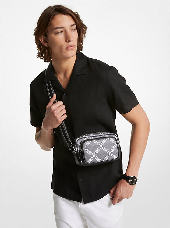 Men Michael Kors Hudson Empire Logo Jacquard Crossbody Bags Black | IJGNBP-792