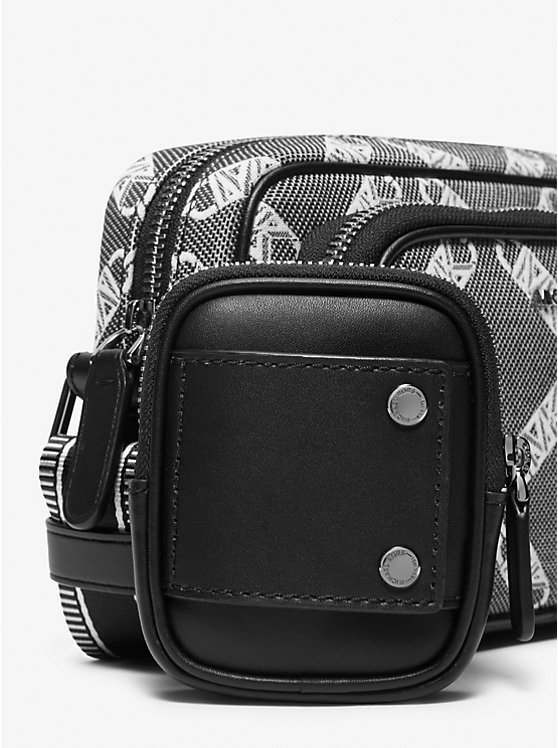 Men Michael Kors Hudson Empire Logo Jacquard Crossbody Bags Black | IJGNBP-792