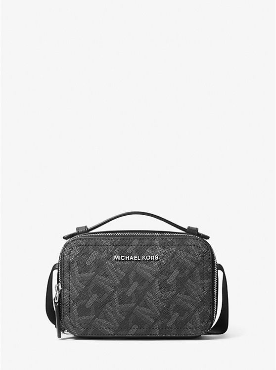 Men Michael Kors Hudson Empire Signature Logo Crossbody Bags Black | YPHFGK-579