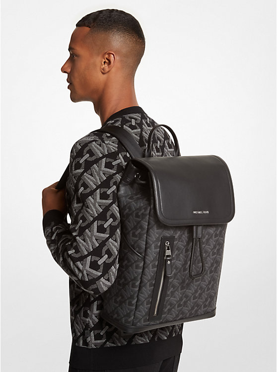 Men Michael Kors Hudson Empire Signature Logo Backpack Black | EFXQRT-497