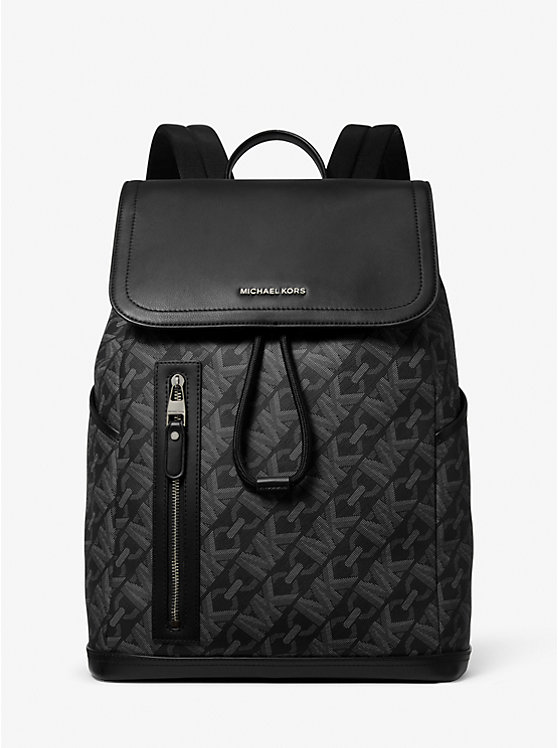 Men Michael Kors Hudson Empire Signature Logo Backpack Black | EFXQRT-497