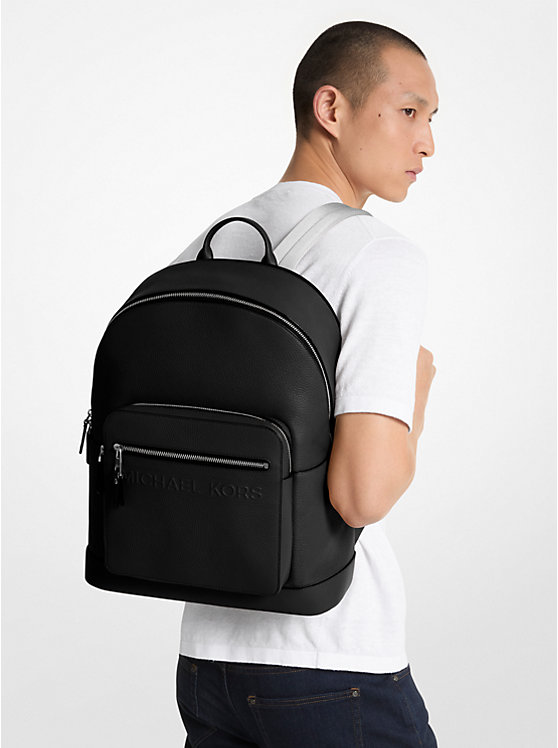 Men Michael Kors Hudson Leather Commuter Backpack Black | PXZSYM-025