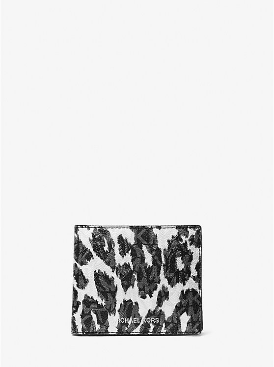 Men Michael Kors Hudson Leopard Logo Billfold Wallets Black Grey | ZBHQMW-518