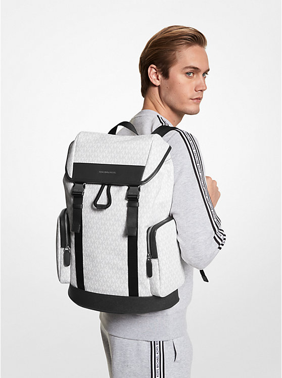 Men Michael Kors Hudson Logo Backpack White | LSWFPQ-786