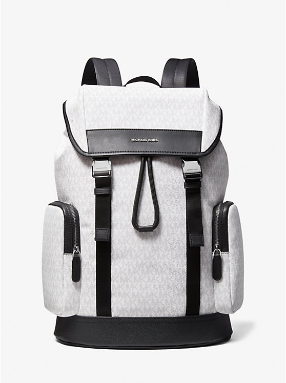 Men Michael Kors Hudson Logo Backpack White | LSWFPQ-786