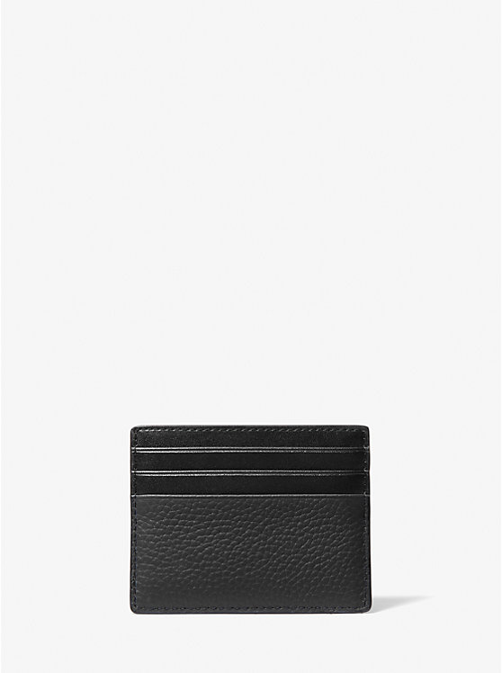 Men Michael Kors Hudson Pebbled Leather Card Case Black | RVSTIP-069