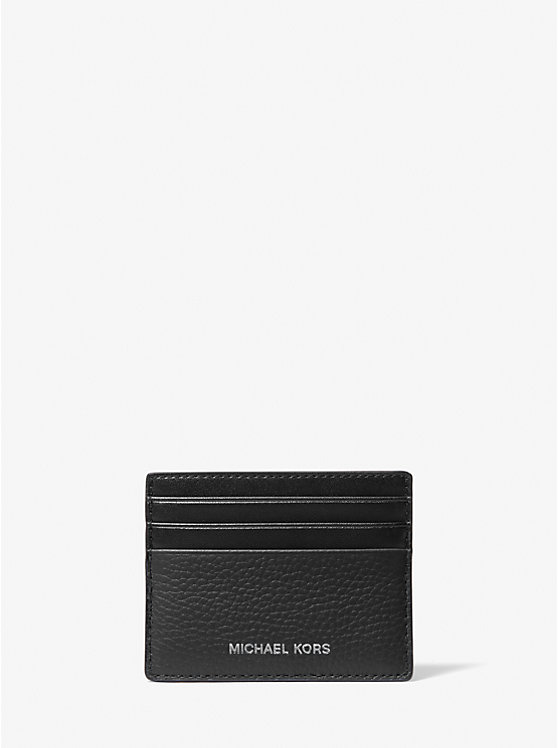 Men Michael Kors Hudson Pebbled Leather Card Case Black | RVSTIP-069