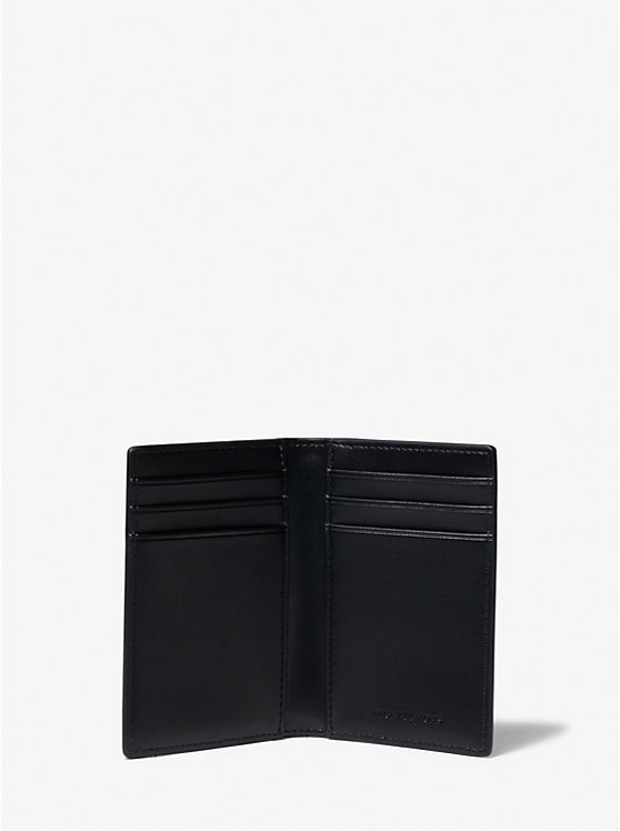 Men Michael Kors Hudson Pebbled Leather Bi-Fold Card Case Black | XQGBPI-053