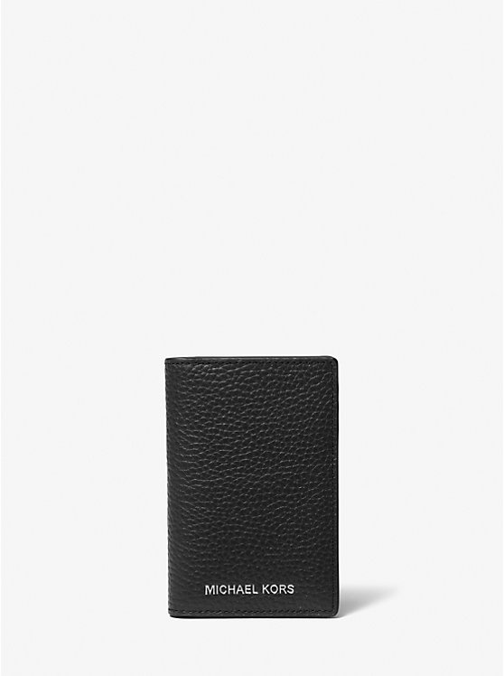 Men Michael Kors Hudson Pebbled Leather Bi-Fold Card Case Black | XQGBPI-053