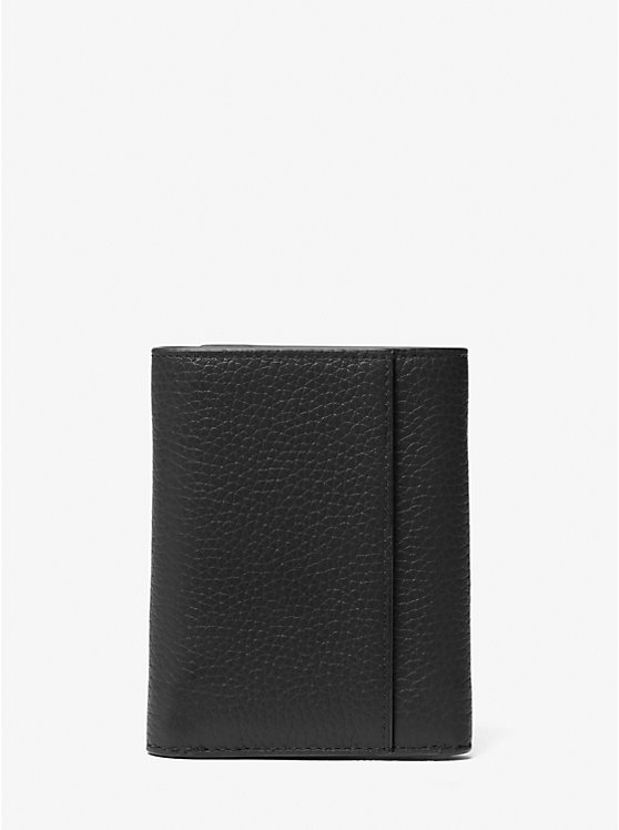 Men Michael Kors Hudson Pebbled Leather Tri-Fold Wallets Black | TRCHZX-637