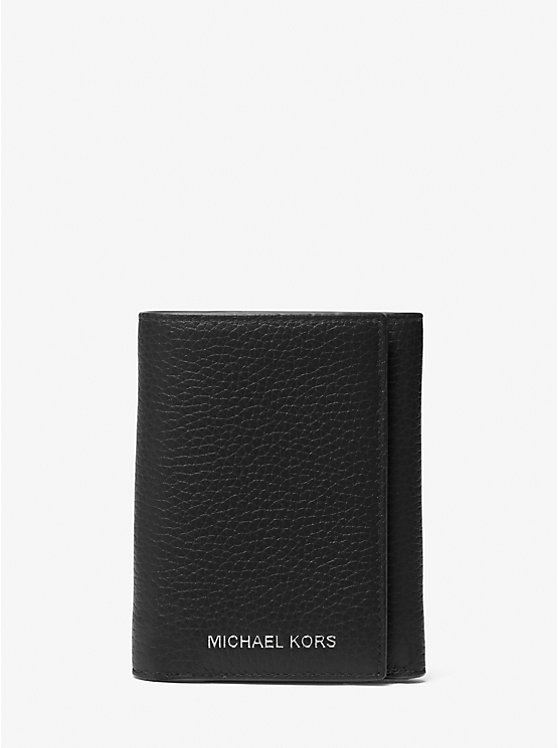 Men Michael Kors Hudson Pebbled Leather Tri-Fold Wallets Black | TRCHZX-637