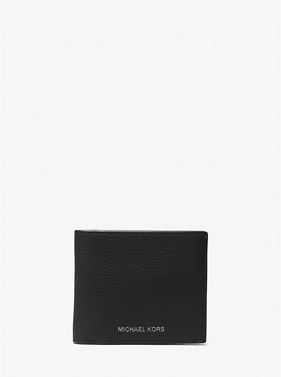 Men Michael Kors Hudson Pebbled Leather Billfold Wallets Black | VFHYDE-965