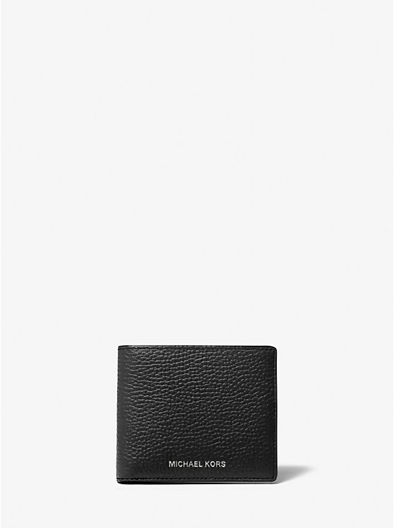 Men Michael Kors Hudson Pebbled Leather Slim Billfold Wallets Black | DXRCIU-178