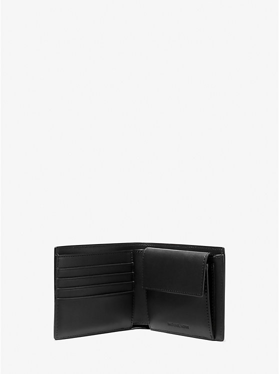 Men Michael Kors Hudson Pebbled Leather Billfold With Coin Pouch Wallets Black | YIDMBR-329