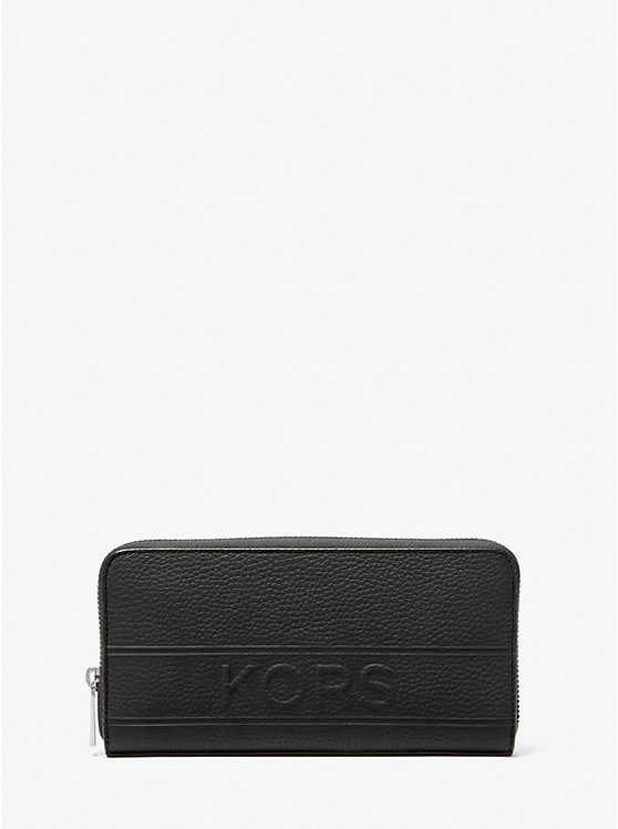 Men Michael Kors Hudson Pebbled Leather Zip-Around Wallets Black | GOWPNM-805