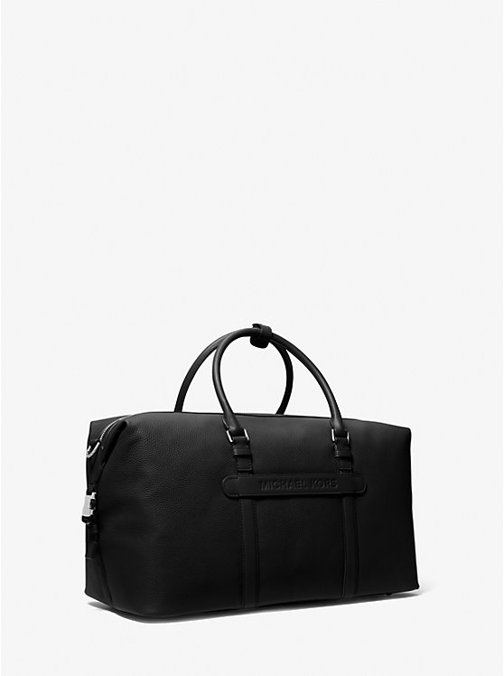 Men Michael Kors Hudson Pebbled Leather Duffel Bag Black | JYMPUW-728