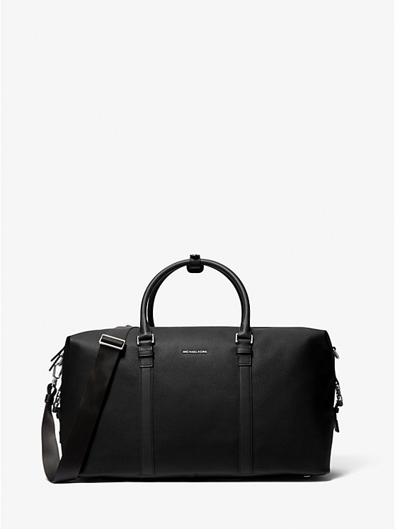 Men Michael Kors Hudson Pebbled Leather Duffel Bag Black | JYMPUW-728