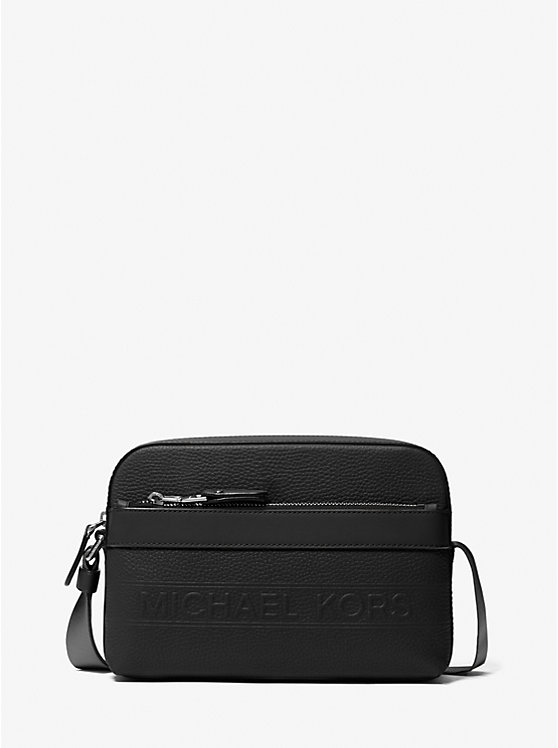 Men Michael Kors Hudson Pebbled Leather Utility Crossbody Bags Black | USFMKY-951