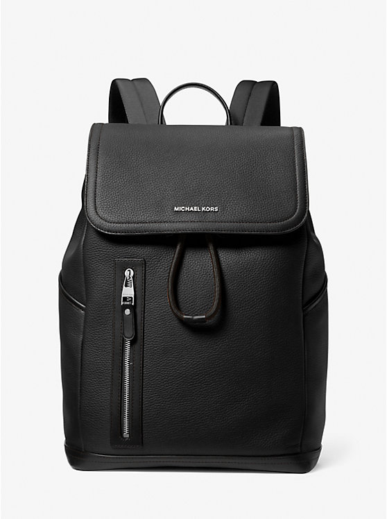 Men Michael Kors Hudson Pebbled Leather Utility Backpack Black | GXYKOB-706