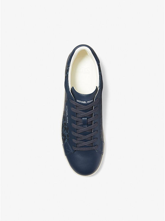 Men Michael Kors Keating Empire Signature Logo and Leather Sneakers Navy | ARPKDT-816