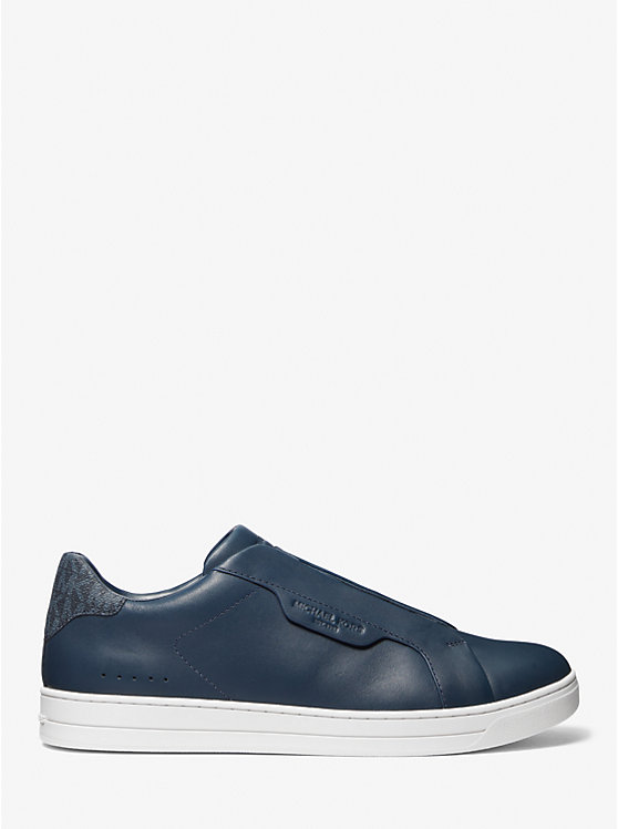 Men Michael Kors Keating Leather Slip-On Sneakers Navy | CLMVYQ-614