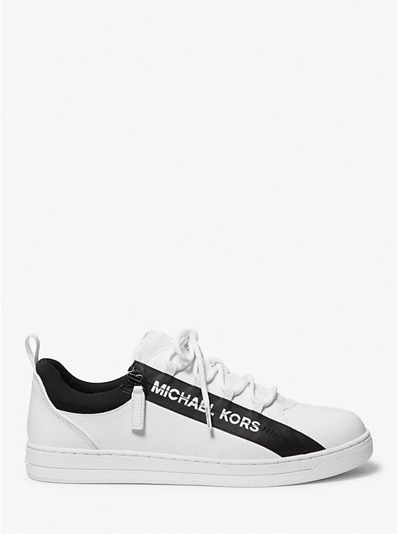 Men Michael Kors Keating Leather and Mesh Zip-Up Sneakers White | ZWJMKI-725