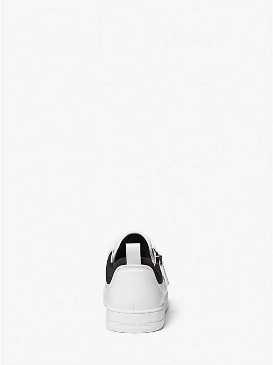 Men Michael Kors Keating Leather and Mesh Zip-Up Sneakers White | ZWJMKI-725