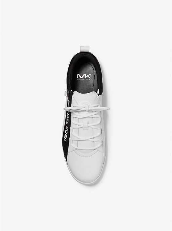 Men Michael Kors Keating Leather and Mesh Zip-Up Sneakers White | ZWJMKI-725