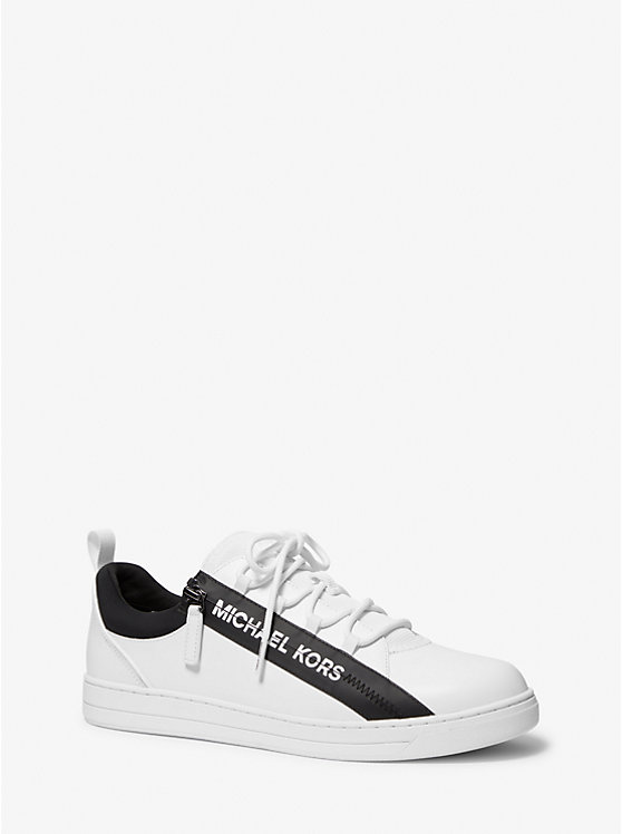 Men Michael Kors Keating Leather and Mesh Zip-Up Sneakers White | ZWJMKI-725