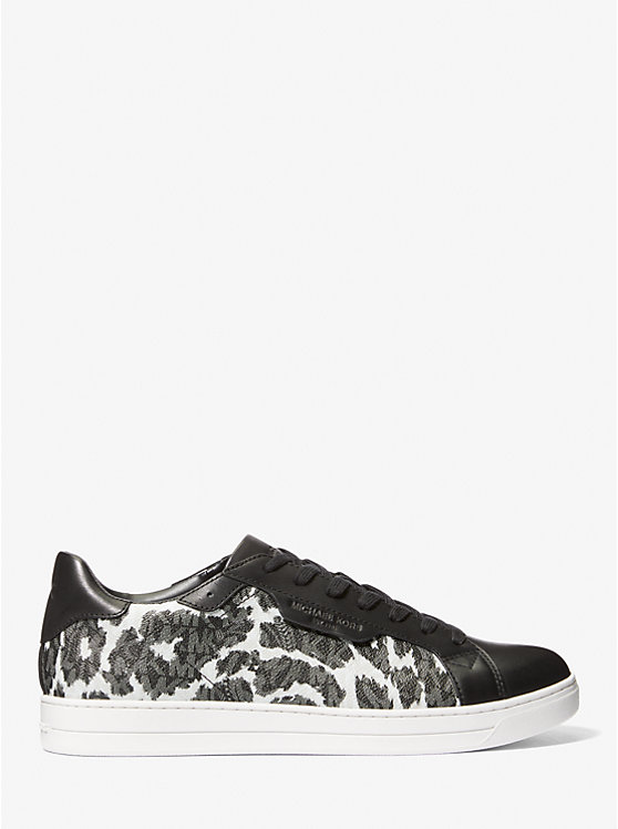 Men Michael Kors Keating Leopard Logo and Leather Sneakers Grey | WERFGM-735